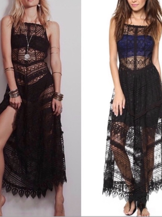 Free People Dresses & Skirts - Free People Mitered Meadows Black Lace Maxi Dress